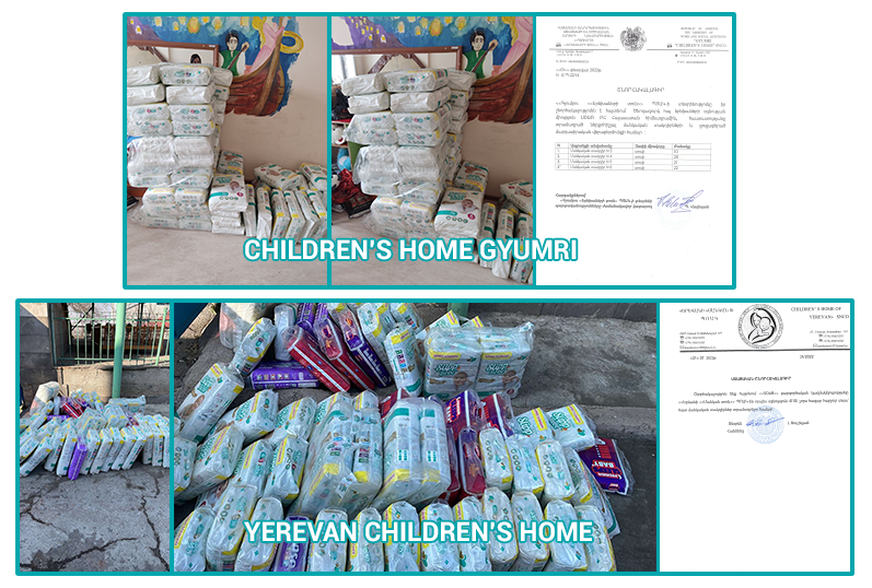 Pannolini per la casa dei bambini Gyumri e la casa dei bambini di Yerevan, finanziati da SOAR