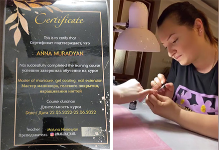 Anna wife of fallen soldier Sergey Muradyan completed her manicure course