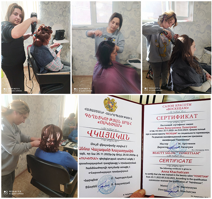Anna, wife of fallen Armenian soldier Hayk Khachatryan received her certificate for completing her hairdressing course!