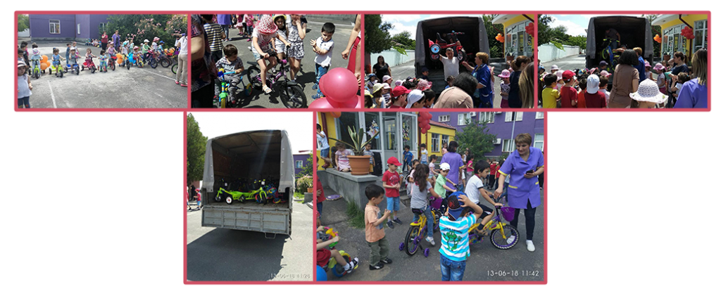 Biciclette per i bambini dell'asilo Shengavit finanziato dalla Fondazione Albert Tamberchi