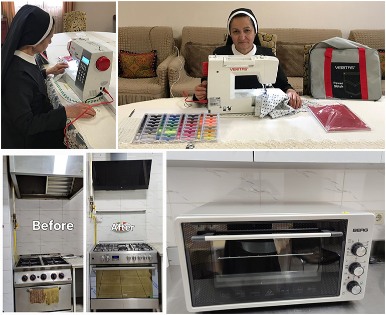 Kanaker stove, electric oven, sewing machine New gas stove with its ventilation system, a sewing machine, and an electric oven for OLA Kanaker